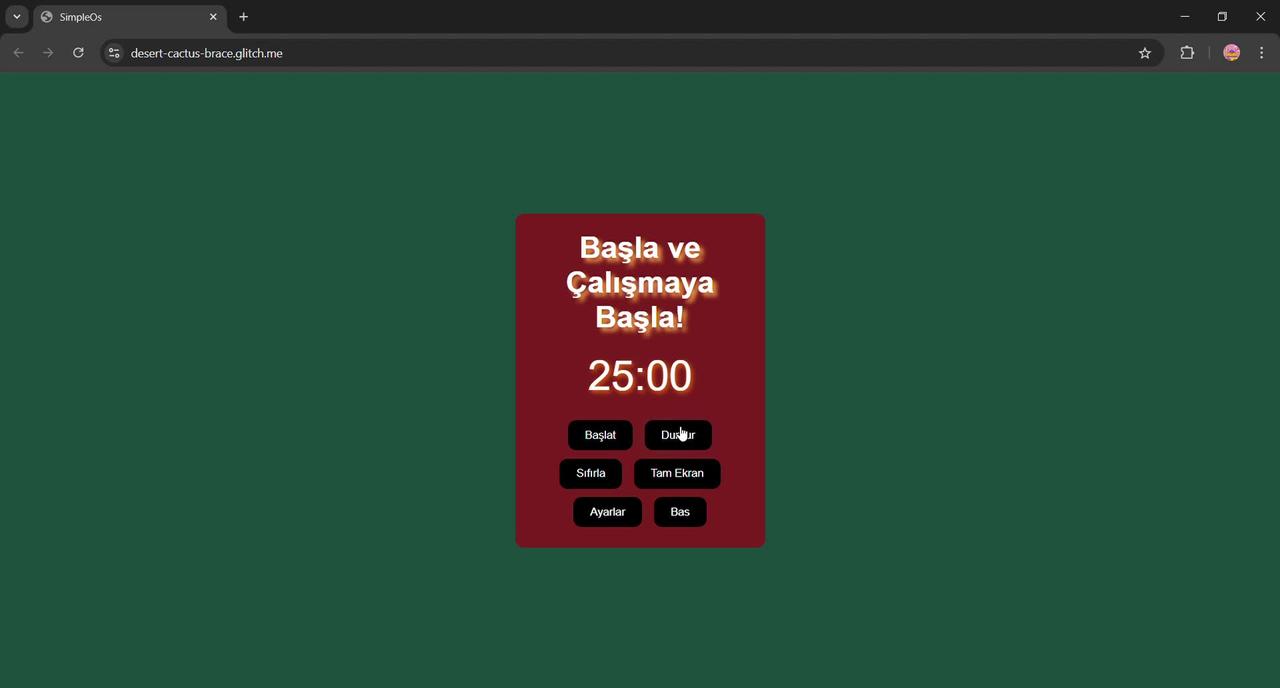SimpleOs Pomodoro Zamanlayıcısı Şimdi Web'de