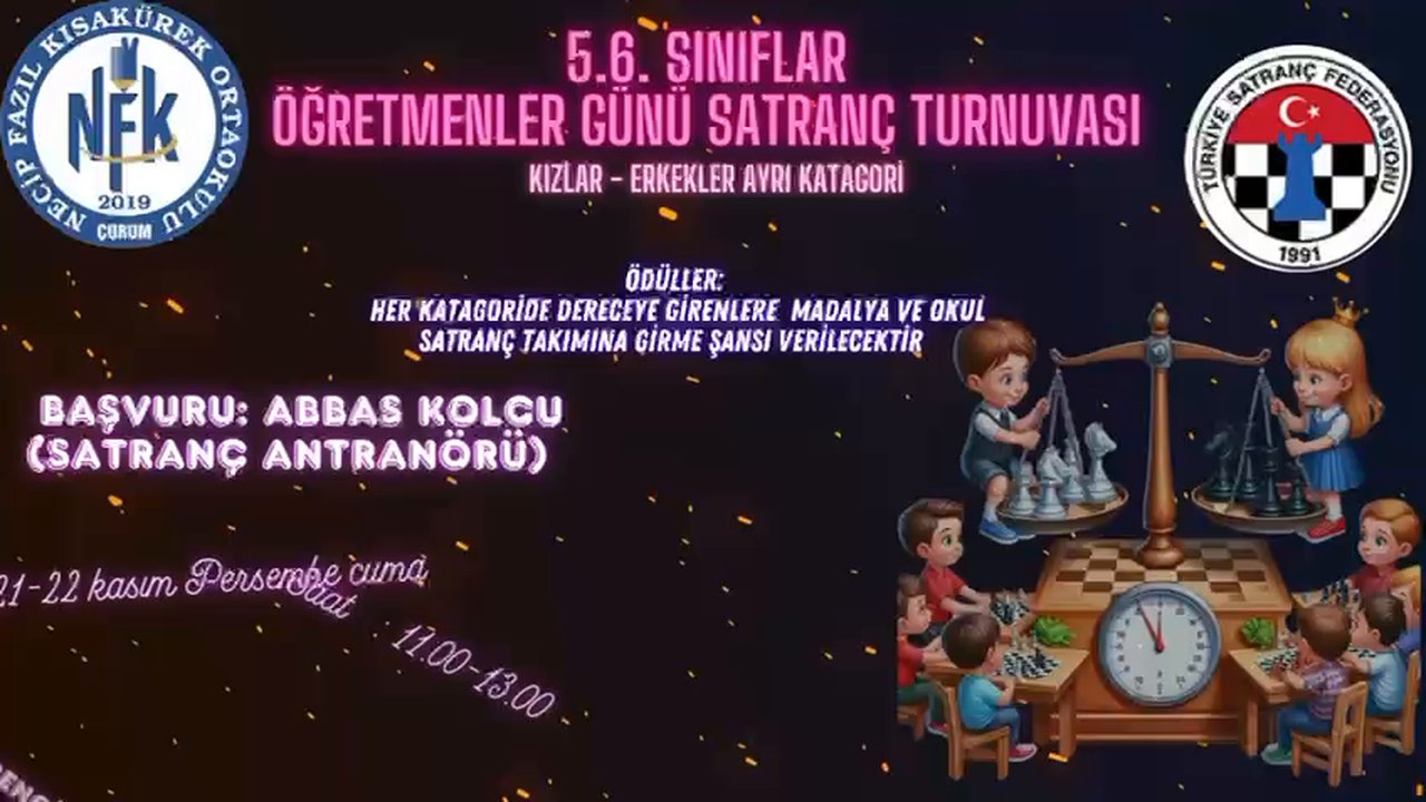 ÇORUM NFK ORTAOKULU ÖĞRETMENLER GÜNÜ SATRANÇ TURNUVASI